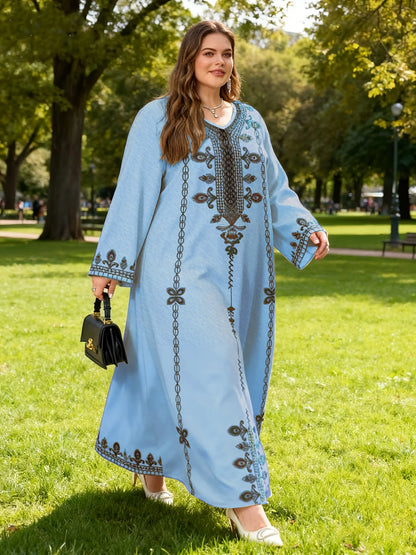 Middle Eastern Robe Plus-Size Long-Sleeve Dress