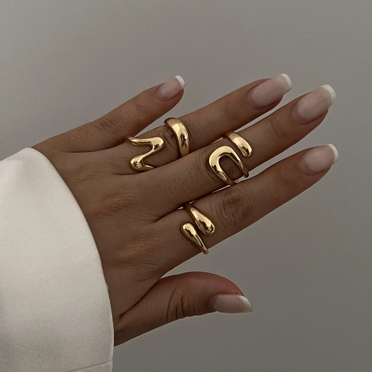 DANA Geometric Metal Irregular Rings Set