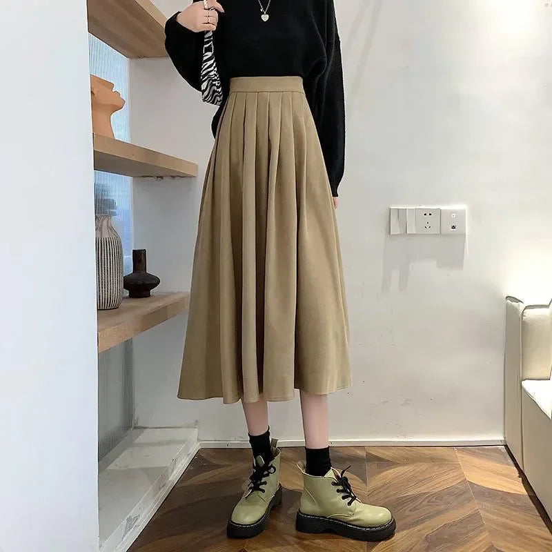 Vintage Pleated High Waist Korean College Long Goth Skirt