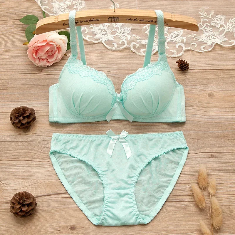 Girl Sweet Wireless Bra Lace Bows Underwear Sets