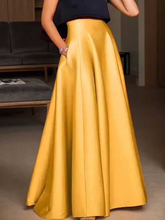 Satin Long Maxi Solid Skirts
