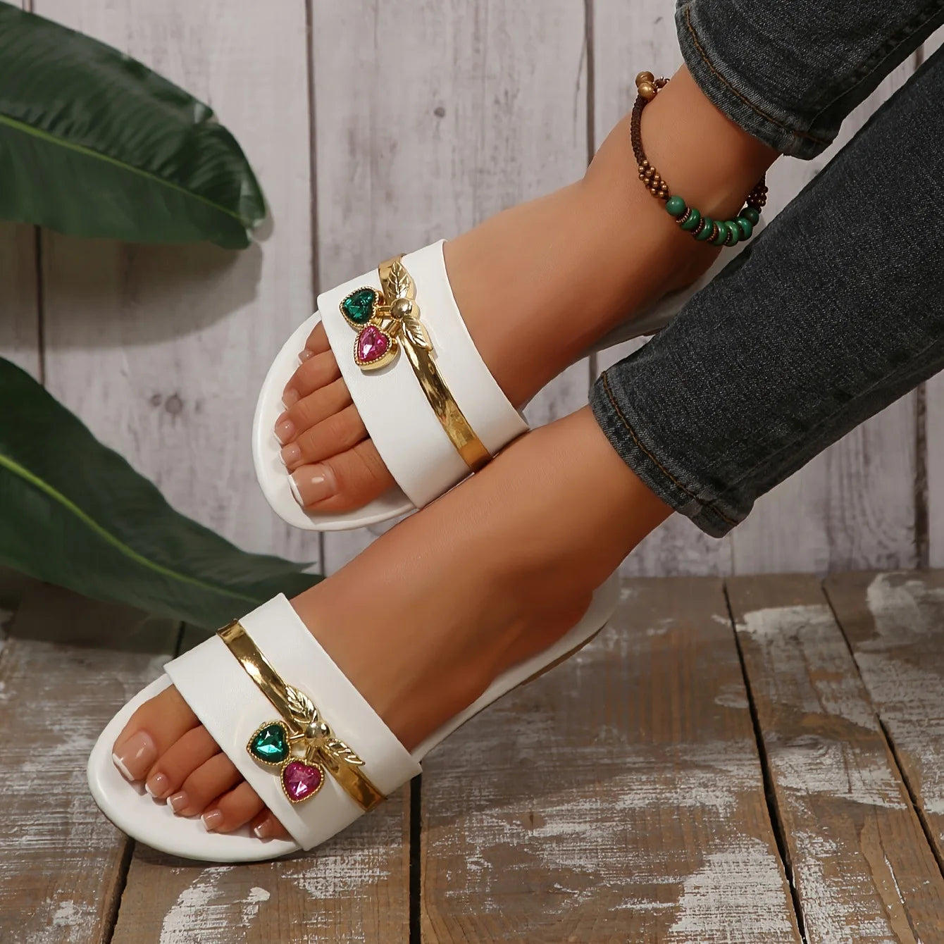 Cherry Buckle Versatile Metal Decoration Flat Slippers