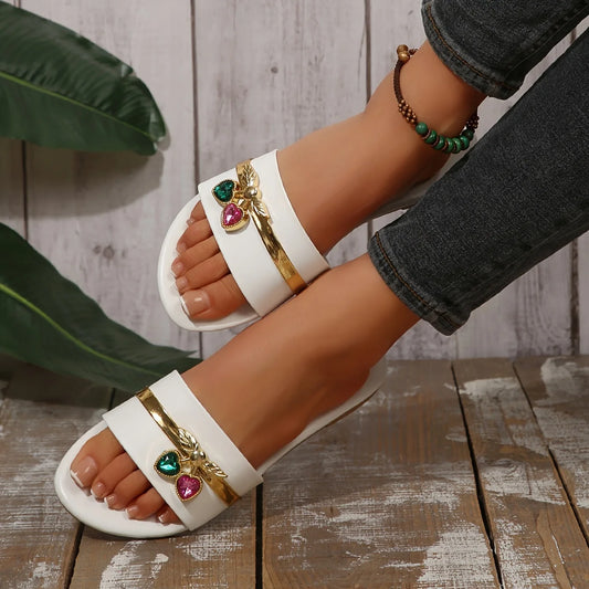 Cherry Buckle Versatile Metal Decoration Flat Slippers