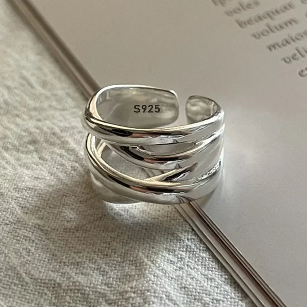925 Sterling Silver Vintage Matte Frosted Lace Irregular Finger Rings