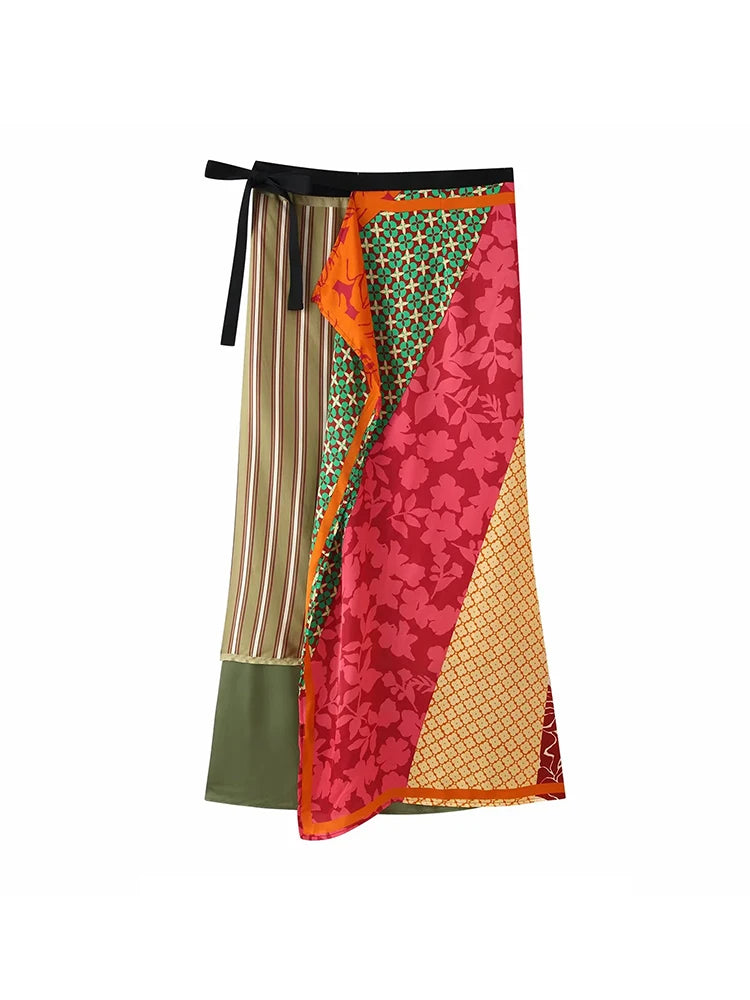 Red Print Straight High Street Waist Lady Elegant Skirt