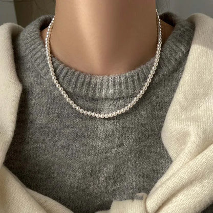 Imitation Pearl Magnet Round Buckle Beadeds Necklace Jewelry