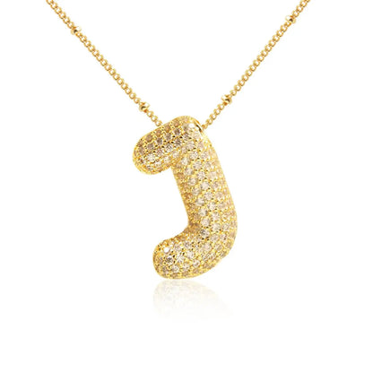 26 Letter Copper Zircon Bubble Initial Chunky Necklace