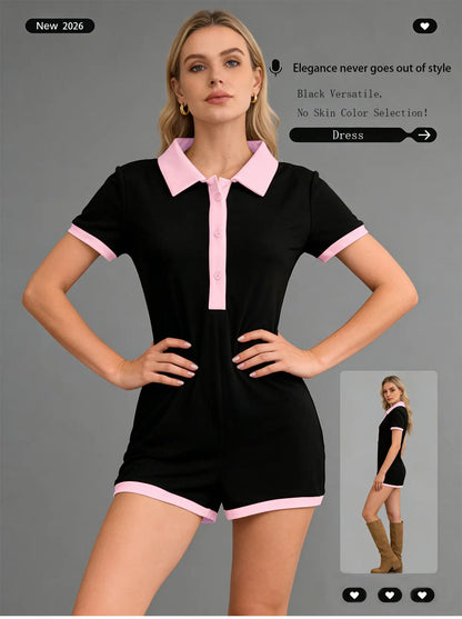 Slim-fitting short-sleeved one-piece pants