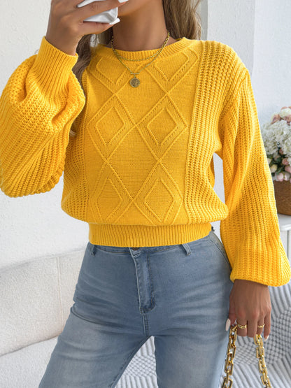 Round Neck Lantern Long Sleeve Knitted Sweaters