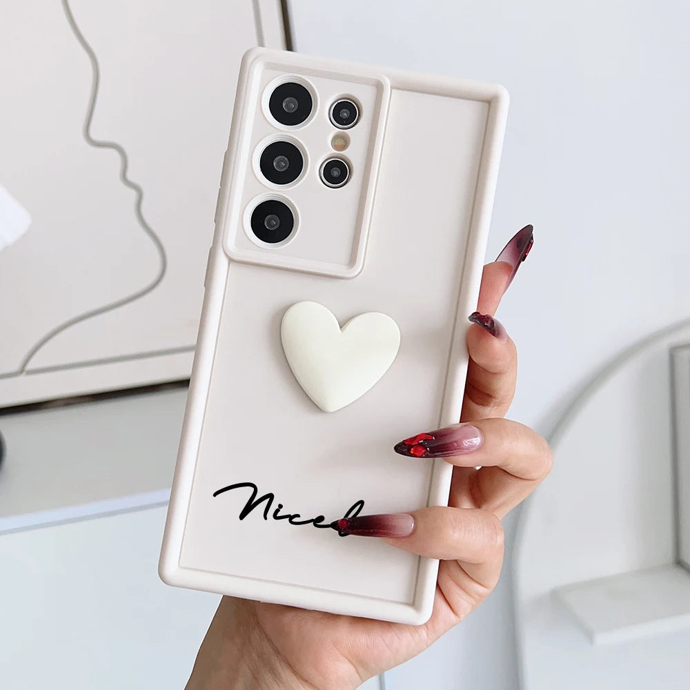 Customized Text 3D Love Heart Case For Samsung Galax Luxury Soft Cover