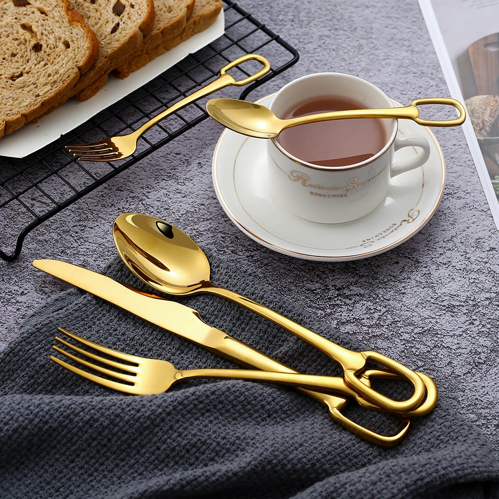 5Pcs Luxury Tableware Stainless Steel Knife Fork Spoon Cutlery Set