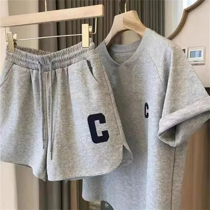 Summer Sleepwear Loose Short Sleeve T-Shirt Casual Shorts Large Size Pajamas Set