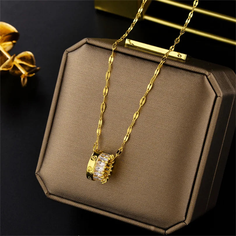 Light Zircon Crystal Stainless Steel Necklaces