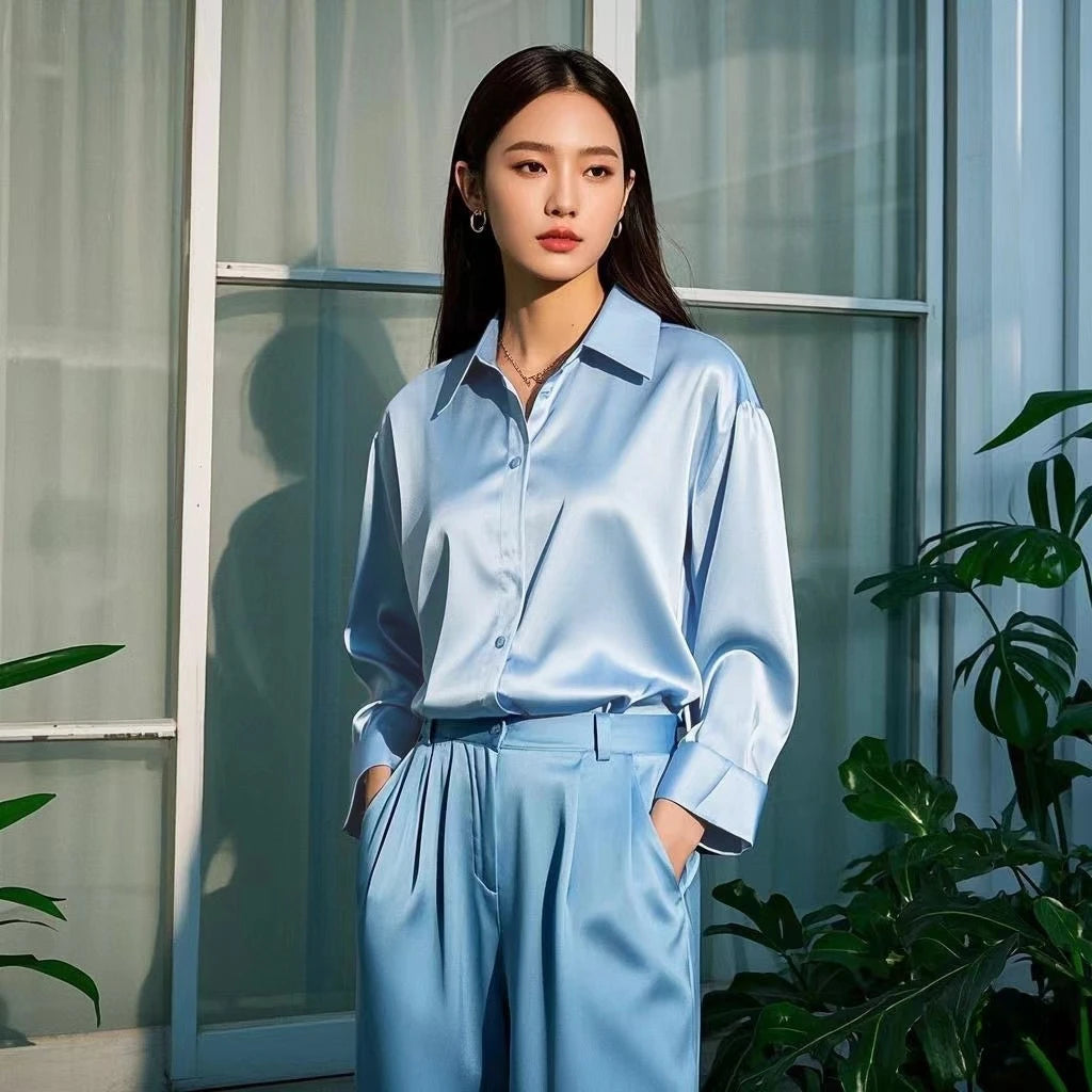 Korean Office Casual Satin Slim Shirt