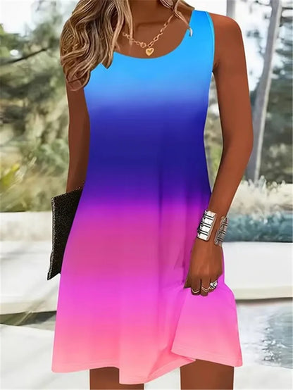Tie-dye Gradient Streetwear Mini Summer Sleeveless Dresses