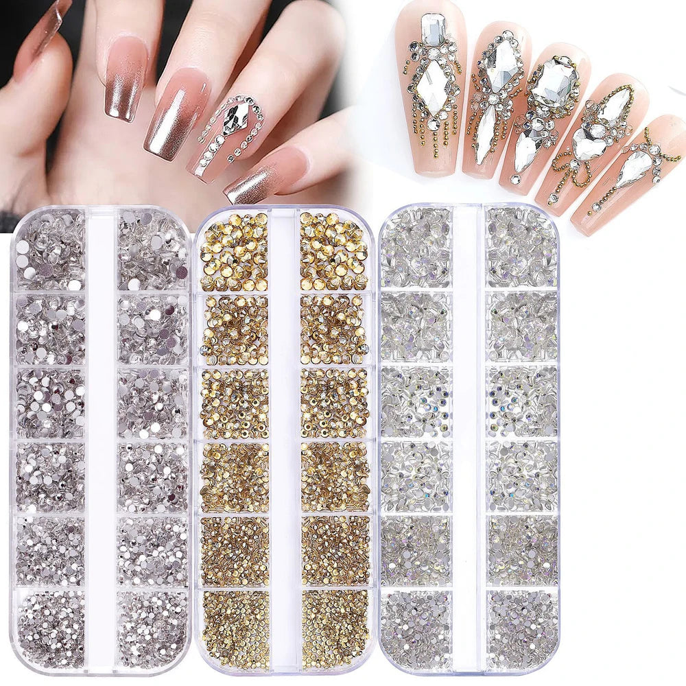 2400pcs+ Shiny Clear Crystal Gems Nail Rhinestones