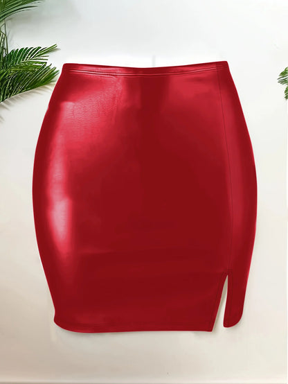 Falda corta de cuero de talle alto sexy