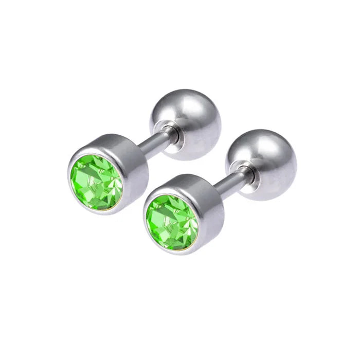 2Pcs Surgical Steel Crystal Screw Ball Stud Earrings