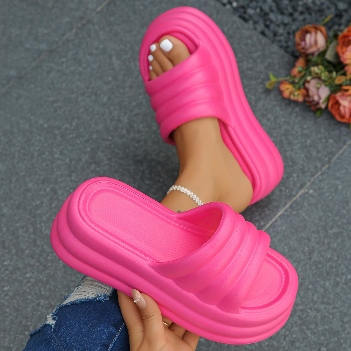 Pink Chunky Platform Slippers