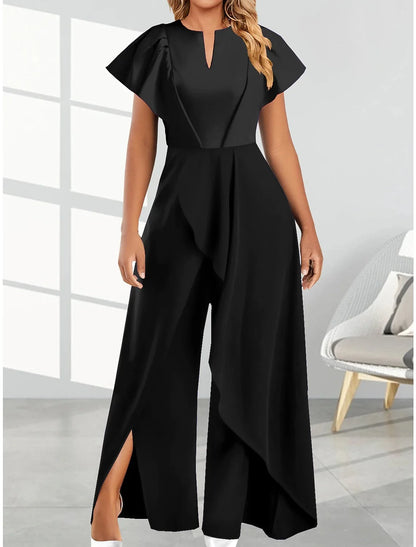 Elegant V-neck Irregular Jumpsuit Short Sleeved Jumpsuit