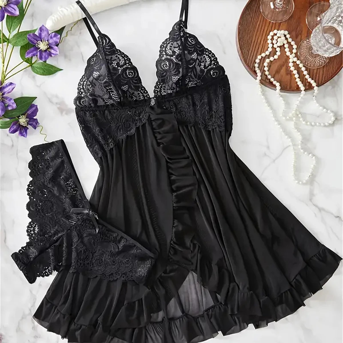 Sexy Mini Dress V Neck Full Slip Babydoll Lingerie