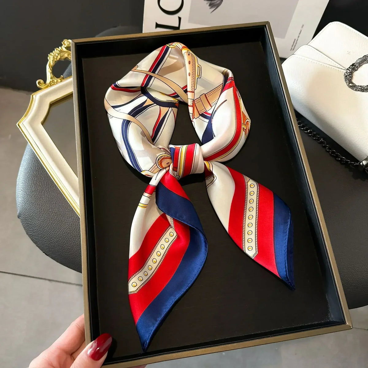 Luxury Silk Square Scarf Soft Satin Horse Hairband Hijab Headband Shawl
