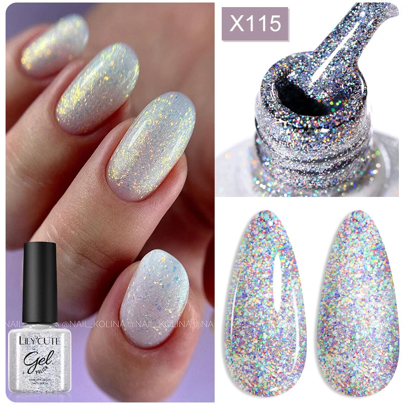 7ml Gold Sparkling Glitter Gel Nail Polish UV Gel Soak off UV LED Nail Gel Varnish