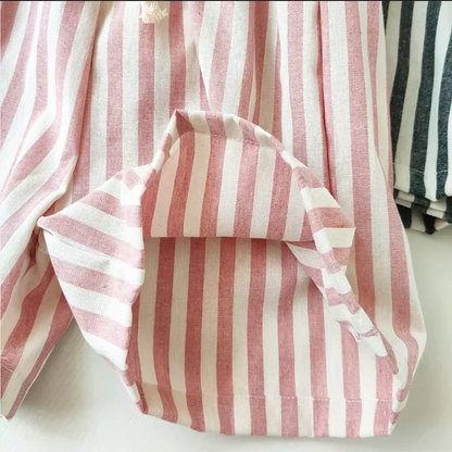 Retro Hemp Cotton Striped Casual Elastic Waist Pants