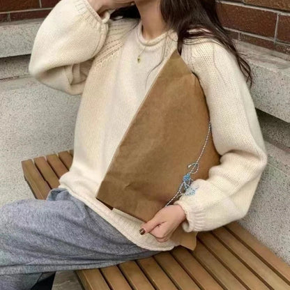Casual O-Neck Loose Knitted Base Top Long Sleeved Jumper Pullover Sweater