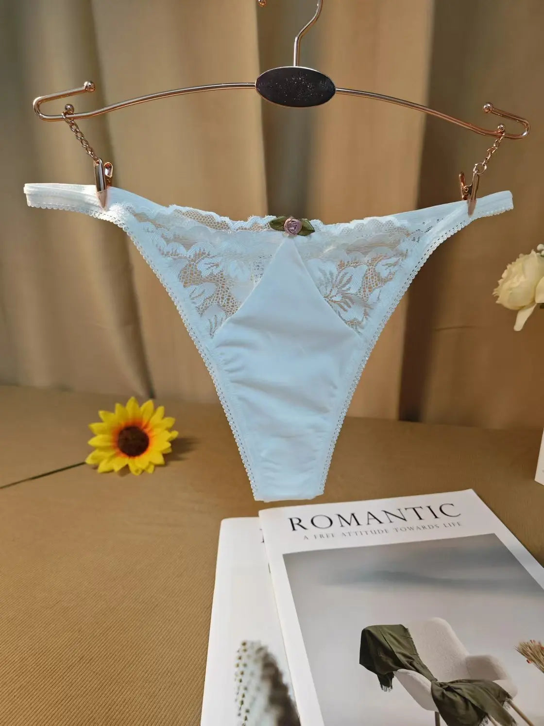 Sexy Low - Waist Thong Floral Embellishments Underwear