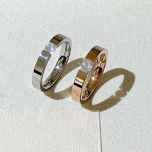Stainless Steel Minimalist Silver Zircon Ring