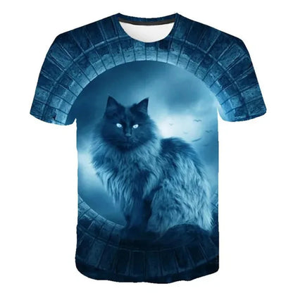 3D Mysterious Cat Short Sleeves  T-Shirt