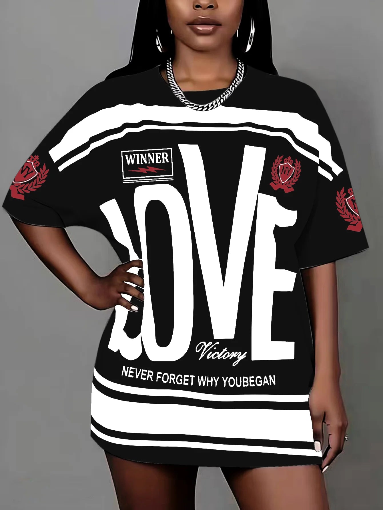 Plus size letter print T-shirt pullover