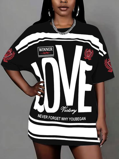 Plus size letter print T-shirt pullover