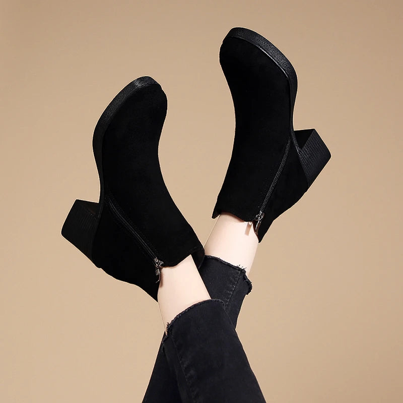 High-heeled ankle elegant round toe warm winter boots