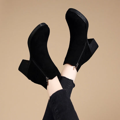High-heeled ankle elegant round toe warm winter boots