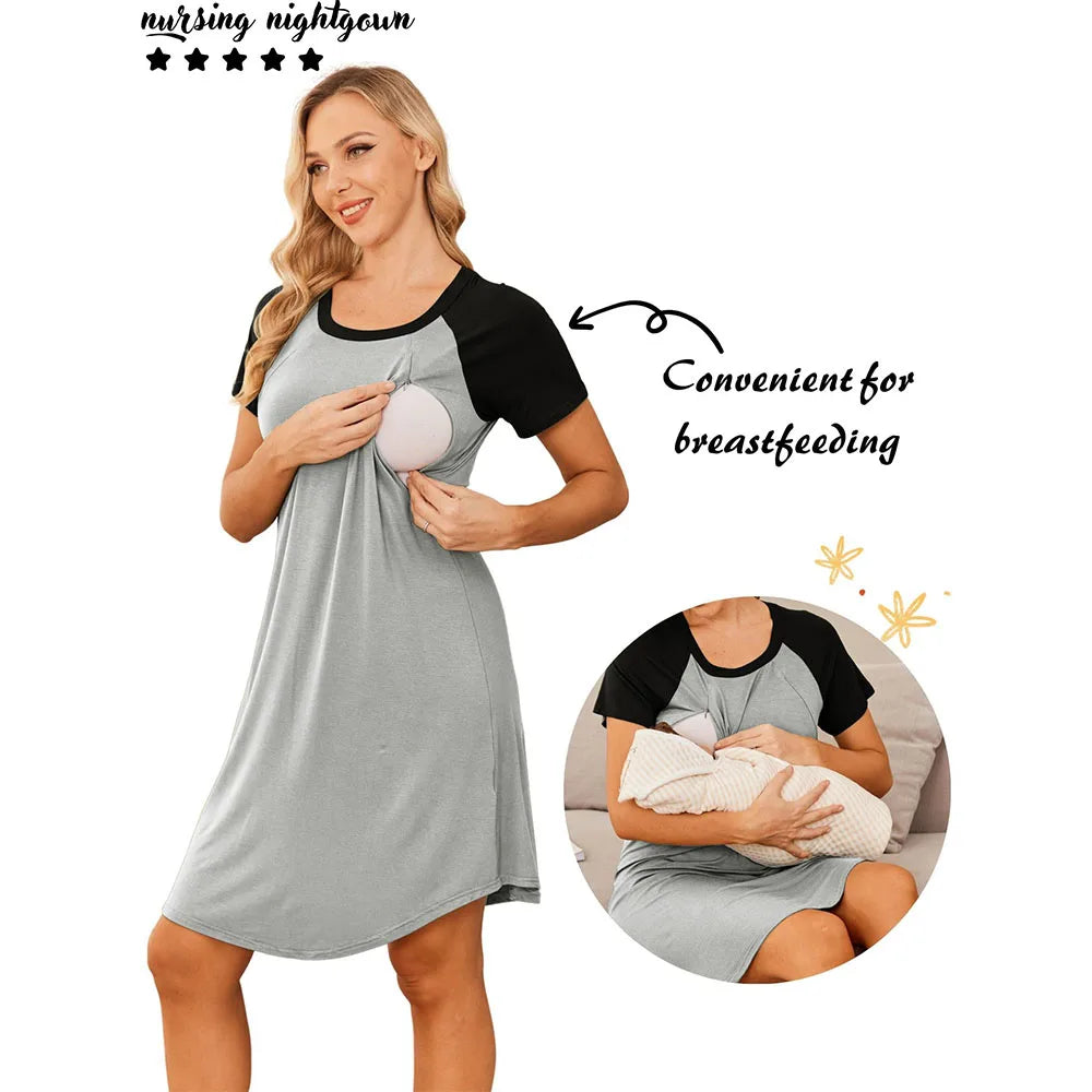 Nursing Gown 3 in 1 Nightgown Maternity Breastfeeding Sleepwear