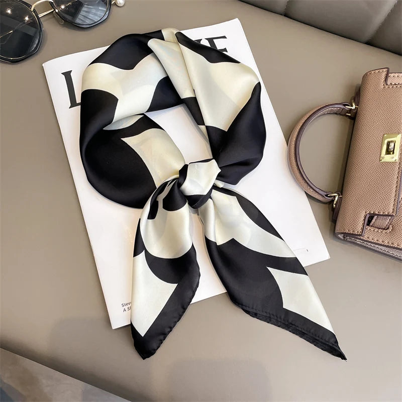 Luxury Silk Square Plaid Satin Scarf