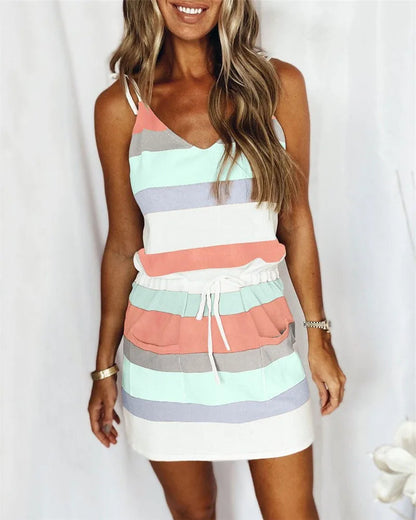 Loose Printed Striped Vest Long Dress