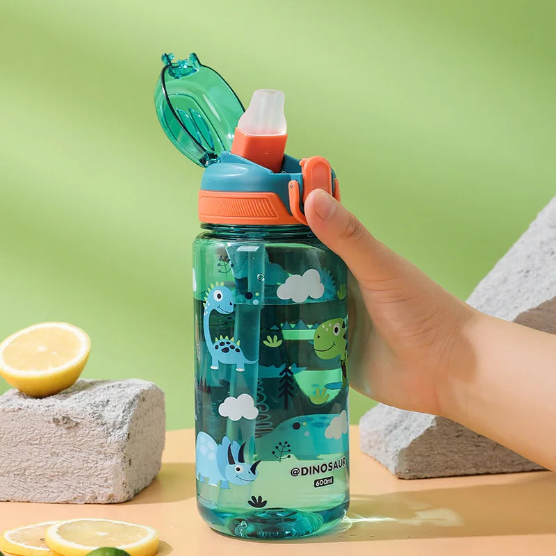 600ml Cartoon Animal Water Bottle Portable Safety Lock Cute Straw Cup