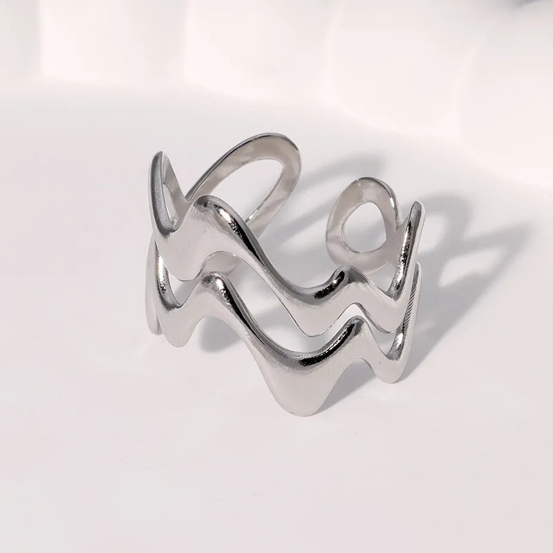 DANA Stainless Steel Irregular Wave Rings
