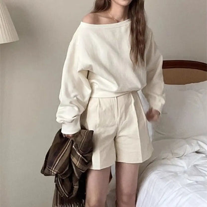 Korean Style Retro Long Sleeve T Shirt Solid Color Casual Sweatshirts