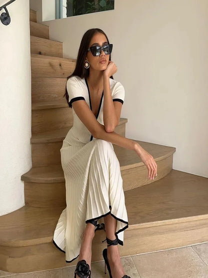 Long Skirt Suit Short Sleeve V-neck elegant dress set