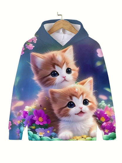 Long Sleeve Cute Cat Print Casual Kid Summer Autumn Hoodies