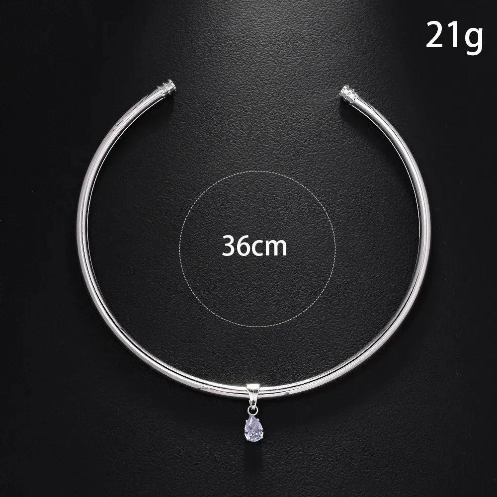 Stainless Steel Water Droplet Zircon Pendant Necklace