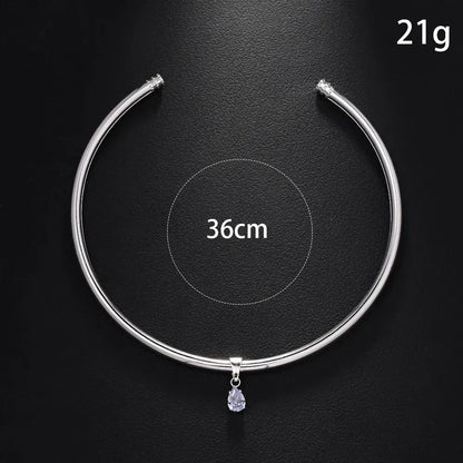 Stainless Steel Water Droplet Zircon Pendant Necklace