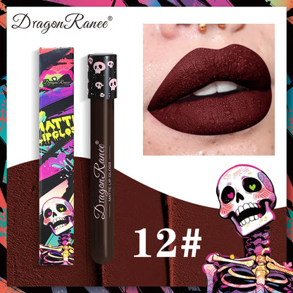 12 Color Halloween Lip Gloss Makeup Black Green Purple Waterproof Matte Lipstick