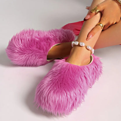 Faux Fur Platform Thick Sole Slippers