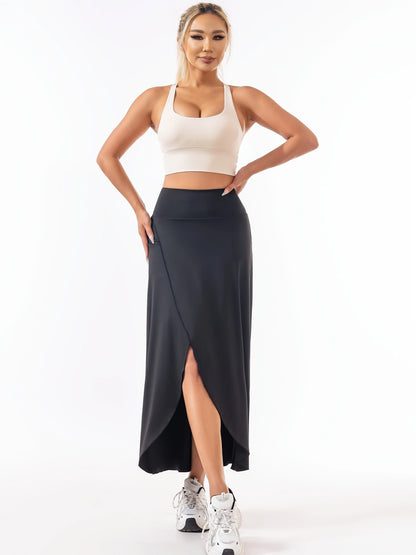 High Waist A-Line Slit Sports Long Skirt
