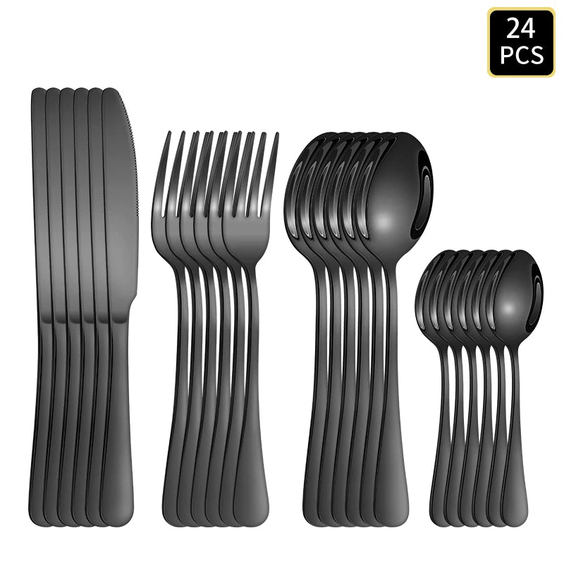 4/6/16/24pcs Black stainless steel cutlery cutlery set